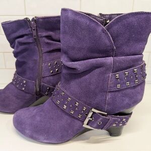Vintage 80s Purple Suede Studded-Strap Ankle Boots Size 6 1/2